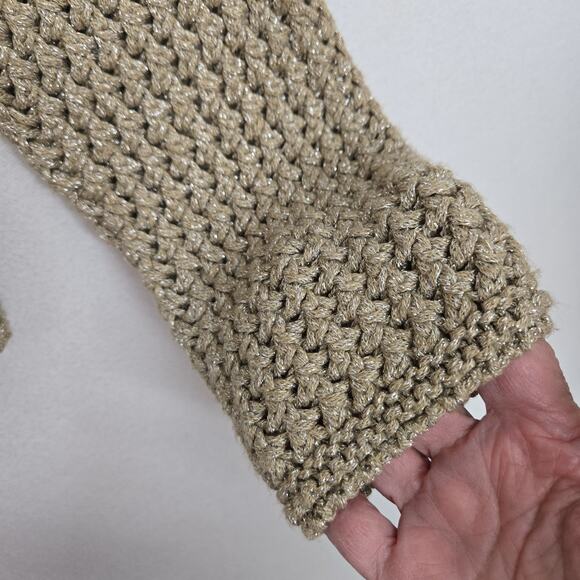 Massimo Dutti Cardigan Sweater XL Gold Metallic Open Knit Long Sleeve Old Money - Picture 4 of 16